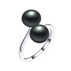 bague avec perle de culture noire