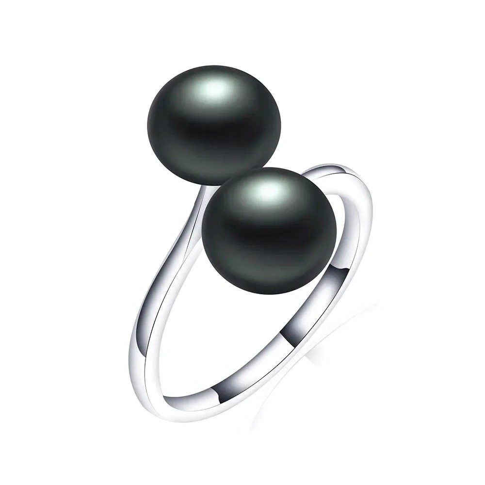bague avec perle de culture noire
