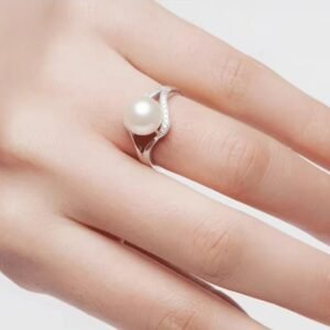 bague argent et perle de culture rose