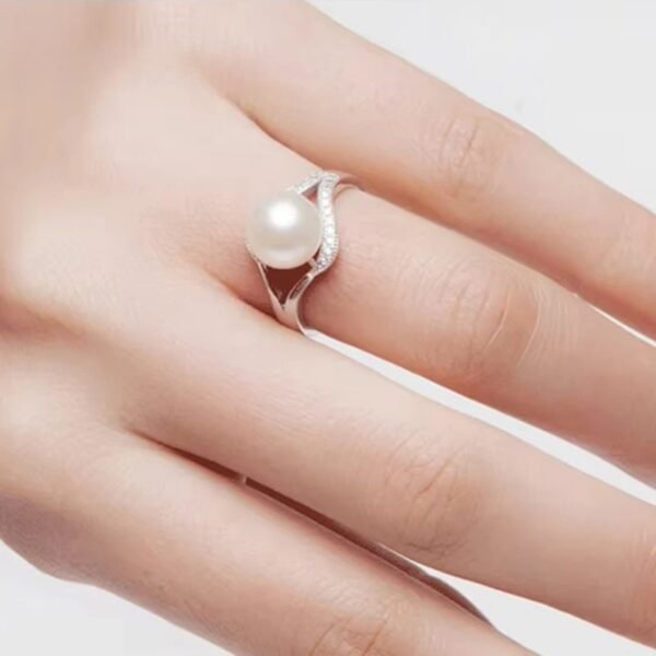 bague argent et perle de culture rose
