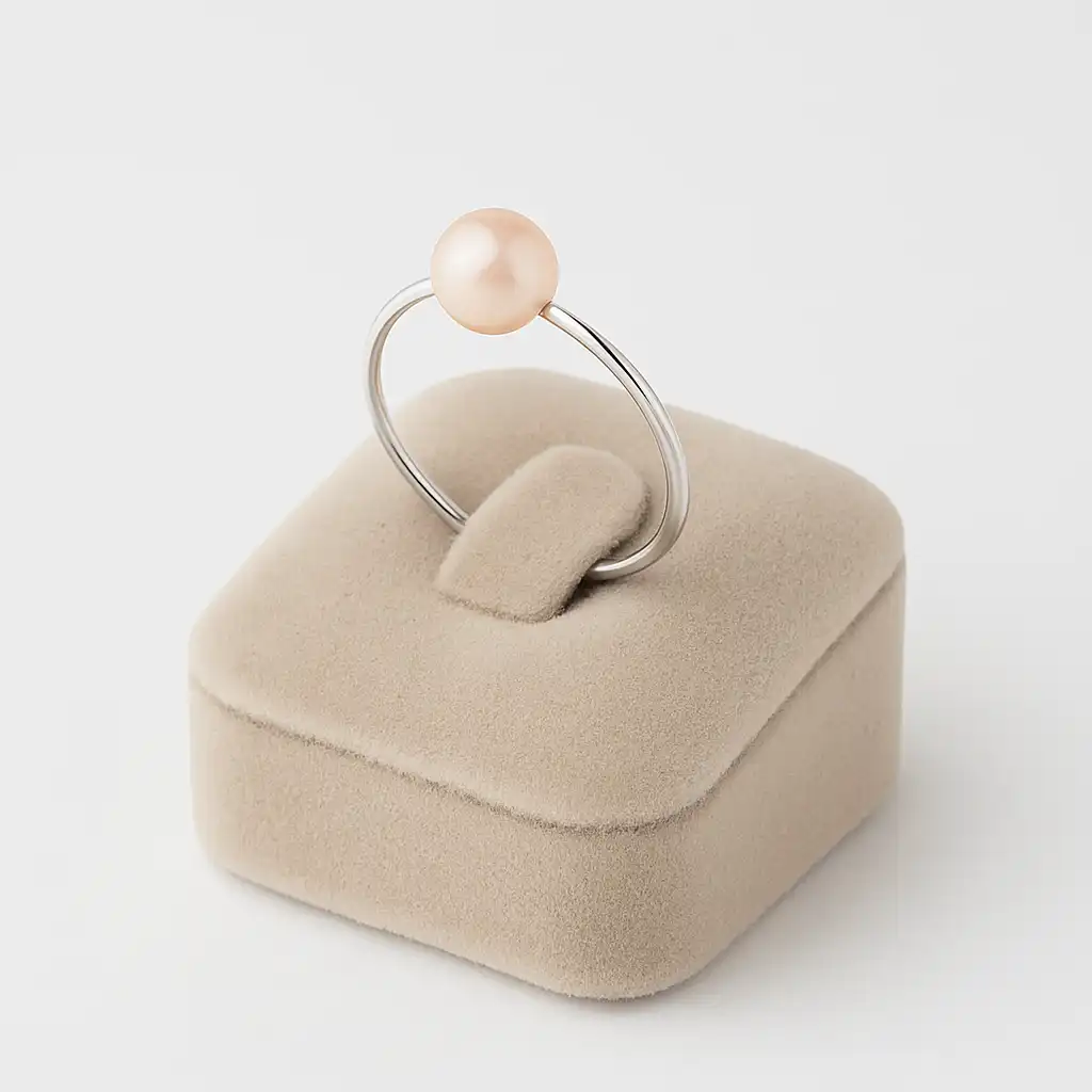 bague avec perle de culture blanche sur une présentoir